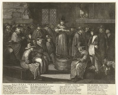 Karykatura angielskich kwakrów, ok. 1656 Spotkanie kwakrów / Fronti Nulla Fides / Spotkanie kwakrów (tytuł na obiekcie) autorstwa Carel Allard