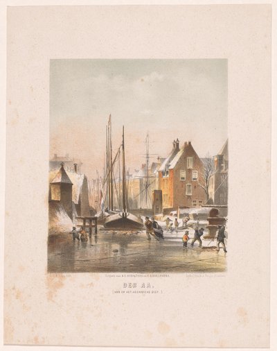 Zamarznięty kanał w Groningen Der Aa. (z Hoornsche Diep) (tytuł na obiekcie) autorstwa Carel Christiaan Antony Last
