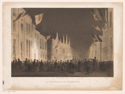Bredestraat w Leiden oświetlona Breedestraat w oświetleniu (tytuł na obiekcie) autorstwa Carel Christiaan Antony Last