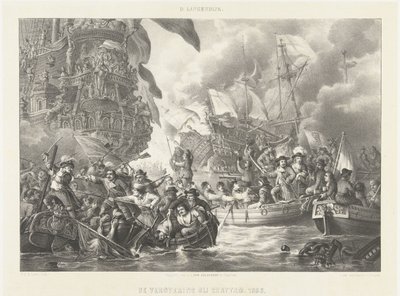 Podróż do Chatham i podbój królewskiego Karola, 1667 Podbój w Chattam. 1666 (tytuł na obiekcie) autorstwa Carel Christiaan Antony Last