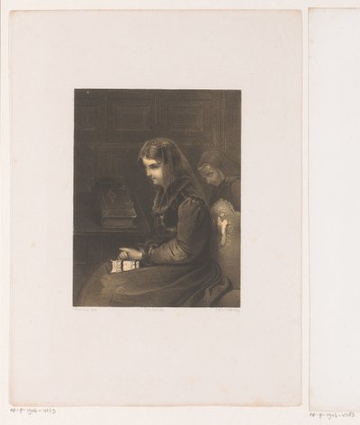 Kobieta w welonie z Biblią na kolanach autorstwa Carel Christiaan Antony Last