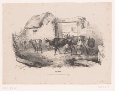 Stado krów z pasterzem Pictura (tytuł serii na obiekcie) autorstwa Carel Christiaan Antony Last