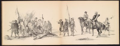 Maskarada studentów z Leiden, 1850 (tabl. 12) Intogt Frederika Hendrika w Hertogenbosch w 1629 r.: przedstawienie w kostiumie H.H. uczniowie Leydsche Hoogeschool den XI Junij z roku 1850 (tytuł serii na obiekcie) autorstwa Carel Christiaan Antony Last