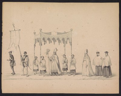 Maskarada studentów z Utrechtu, 1846 (tabl. 10) Przedstawienie procesji w kostiumach, przedstawiającej procesję Filipa II, księcia Hiszpanii, w Utrechcie 3 października 1549 r., która odbyła się 17 czerwca 1846 r. przez H.H. Studenci Utrechtsche autorstwa Carel Christiaan Antony Last