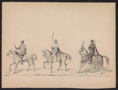 Maskarada Studentów Utrechtu, 1846 (tablica 14) Przedstawienie procesji w kostiumach, przedstawiającej procesję Filipa II, księcia Hiszpanii, w Utrechcie 3 października 1549 r., która odbyła się 17 czerwca 1846 r. przez H.H. Studenci Utrechtsche autorstwa Carel Christiaan Antony Last