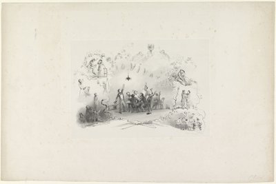 Karykatura z almanachu studenckiego Leiden, 1849 Io Vivat (tytuł na obiekcie) autorstwa Carel Christiaan Antony Last
