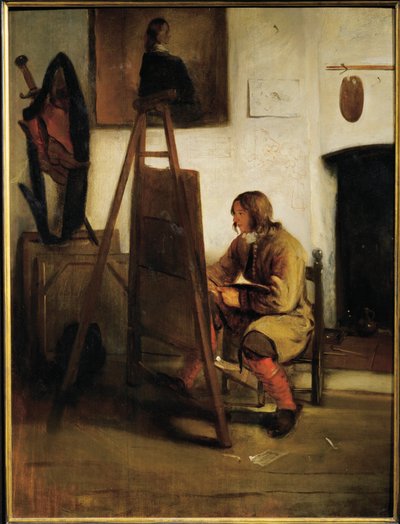 Młody malarz w swojej pracowni (obraz na płótnie) autorstwa Carel Fabritius