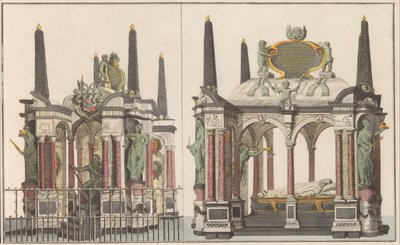 Praalgraf van Willem van Oranje w Delft, ca. 1790 Wspaniałe Mauzoleum Rodziny Królewskiej w Wielkim Kościele w Delft / To samo z North Side (tytuł na obiekcie) autorstwa Carel Frederik Bendorp (I) (possibly)