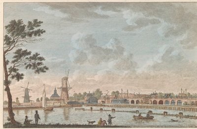 Gezicht op de Hogesluis, ca. 1790 Hooge Amstel Sluis te Amsterdam / Wysoki most, zwany hoog sluis - dawniej zwany Mostem Zakochanych, wzięty od strony amstelu później w Amsterdamie (tytuł na obiekcie) autorstwa Carel Frederik Bendorp (I)