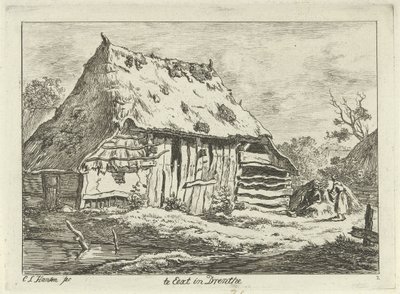 Para w stodole Te Eext w Drenthe (tytuł na obiekcie) Krajobrazy (1-6) (tytuł serii) autorstwa Carel Lodewijk Hansen