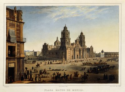 Plaza Mayor, Meksyk, ok.1839 (litografia kolorowa) autorstwa Carl (after) Nebel