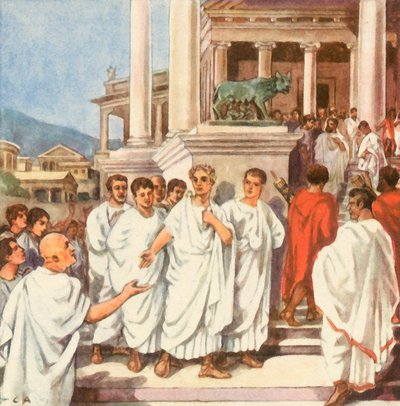 Cezar w drodze na Kapitol (wzmocniona kolorowa litografia) autorstwa Carl Arriens