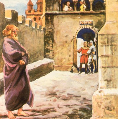 Procesja pokutna cesarza Henryka IV w Canossie (wzmocniona kolorowa litografia) autorstwa Carl Arriens