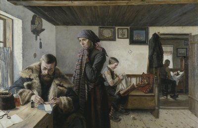 Visite a domicile du docteur - Doctor Home Visit, Aspelin, Karl (1857-1932). Olej na płótnie. Wymiar : 137,5x212 cm. Muzeum Narodowe w Sztokholmie autorstwa Carl Aspelin