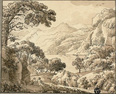 Górskie jezioro z dwiema postaciami autorstwa Carl August Lebschee