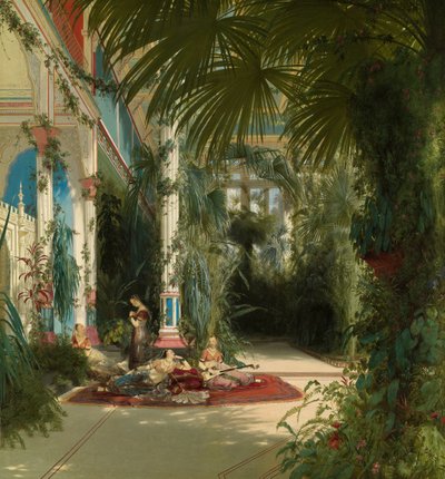 niemiecki: Das Innere des Palmenhauses auf der Pfaueninsel bei Potsdam Wnętrze Palmiarni na Pfaueninsel w pobliżu Poczdamu autorstwa Carl Blechen