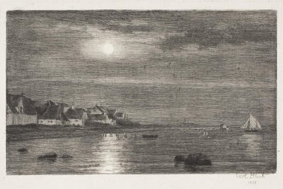 Odcinek plaży w Hellebæk. światło księżyca autorstwa Carl Bloch