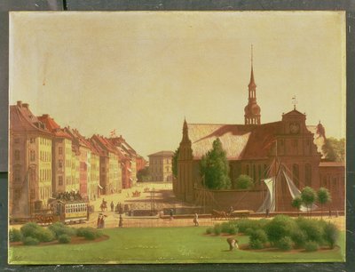 Plac Pałacowy i Holmens Kirke, z okna zamku Christiansborg w Kopenhadze, 1866 r. autorstwa Carl Christian Constantin Hansen