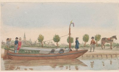 Barka holownicza, 1824 Een hollandsche trek lub Jaagschuit / Une barque de tracte, servee au transport de voyageurs et marchandises en hollande (tytuł na obiekcie) autorstwa Carl Cristiaan Fuchs