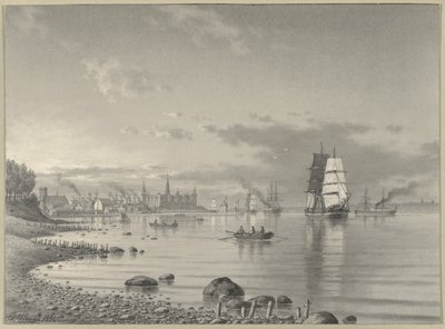 Wysyłka na Oresund z Helsingorem i zamkiem Kronborg w oddali autorstwa Carl Emil Baagoe