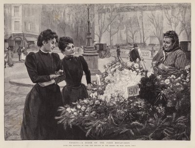 Fiołki - Scena na Bulwarach Paryskich, obraz w salonie Pól Marsowych, Paryż (lito) autorstwa Carl Ernest von Stetten