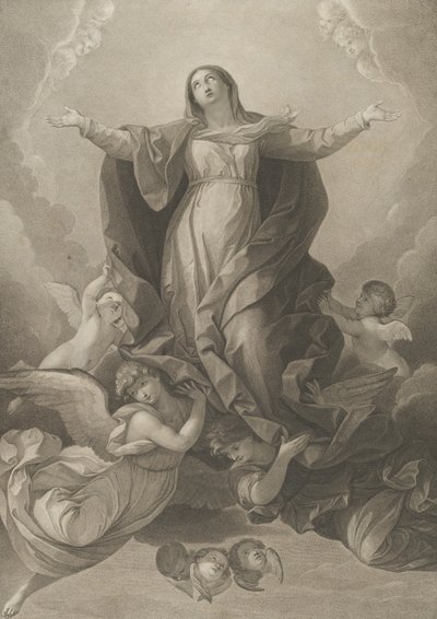 Wniebowzięcie Matki Boskiej, która wstaje z wyciągniętymi ramionami, podtrzymujące ją anioły od..., 1792 r. autorstwa Carl Ernst Christoph Hess