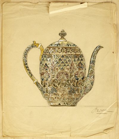 Projekt owalnego, srebrno-złotego emaliowanego dzbanka do kawy Cloisonne, House of Carl Faberge autorstwa Carl Fabergé