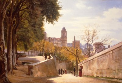 Widok na Viale Trinità dei Monti z fontanną Villa Medici, widok z Via di San Sebastianello, Rzym autorstwa Carl Frederick Aagaard
