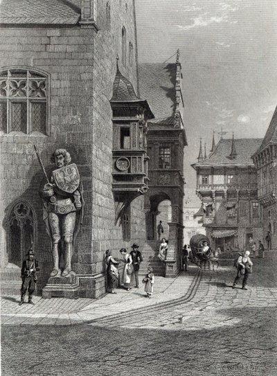 Ratusz, Halberstadt, ryt E. Joubert, druk Cassell & Company Ltd (grafika) autorstwa Carl Friedrich Heinrich Werner