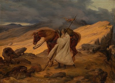 Krzyżowiec na warcie w górach. 1836 autorstwa Carl Friedrich Lessing