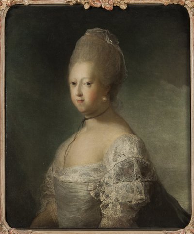 Caroline Matylda z Hanoweru, księżna Wielkiej Brytanii i królowa małżonka Danii i Norwegii - Portret Karoliny Matyldy z Wielkiej Brytanii (1751-1775), królowej Danii, autorstwa Pilo, Carl Gustaf (1711-1793). Olej na płótnie. Rozmiar: 76x63cm. Nationa autorstwa Carl Gustaf Pilo