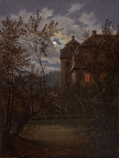 Schloss Milkel w świetle księżyca, ca. 1833-35. autorstwa Carl Gustav Carus