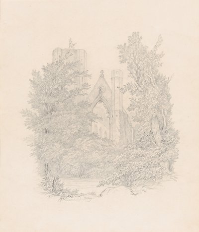Widok na zachodnią fasadę katedry w Dunkeld autorstwa Carl Gustav Carus