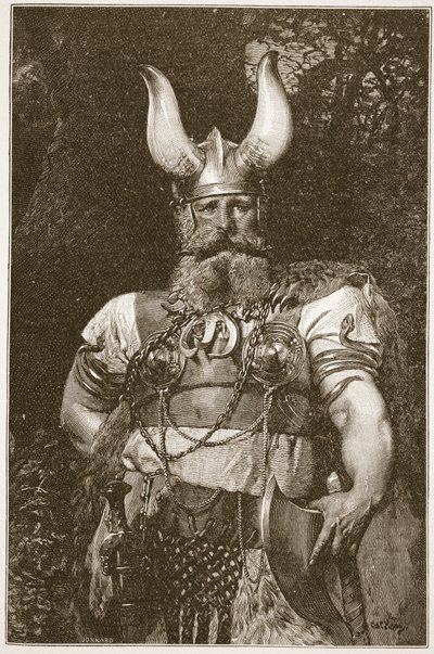 Wódz Wikingów, ilustracja z „Kościoła anglikańskiego: historia dla ludu” autorstwa H.D.M. Spence-Jones, wyd. ok. 1910 (zdjęcie w sepii) autorstwa Carl Haag