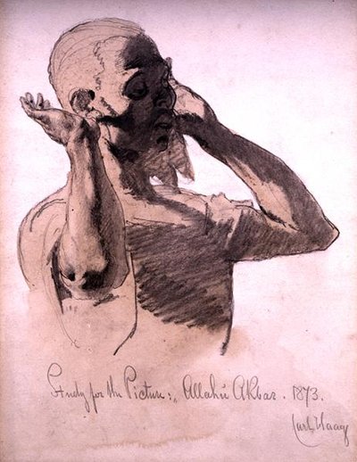 Figure Praying, studium do obrazu, Allahu Akbar, 1873 (przemycie ołówkiem i akwarelą na papierze) autorstwa Carl Haag