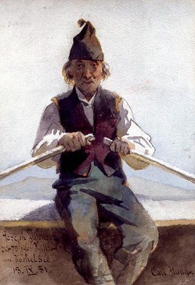 Joseph Zwenger w łodzi wiosłowej, bawarskie wyżyny autorstwa Carl Haag