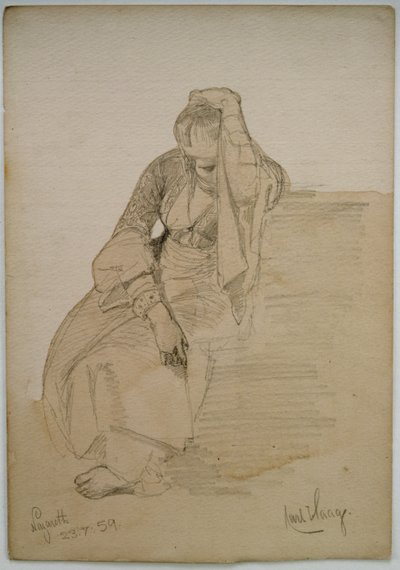 Gabinet siedzącej damy, Nazaret, 1859 (ołówek i toaleta umyte na papierze) autorstwa Carl Haag