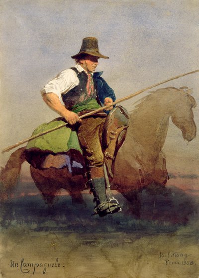 „Un Campagnole”, rzymski chłop na koniu, 1858 r. autorstwa Carl Haag