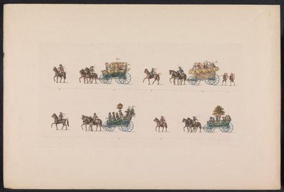 Optocht bij het huwelijk van Prinses Sophie, 1842 (plaat 5) Wspomnienia turyńskiego chłopskiego ślubu, wykonanego z okazji szczęśliwego przybycia dziedzicznego wielkiego księcia Karola Aleksandra Saksonii Weimar-Eisenach z dziedziczną księżną Zofią autorstwa Carl Hess