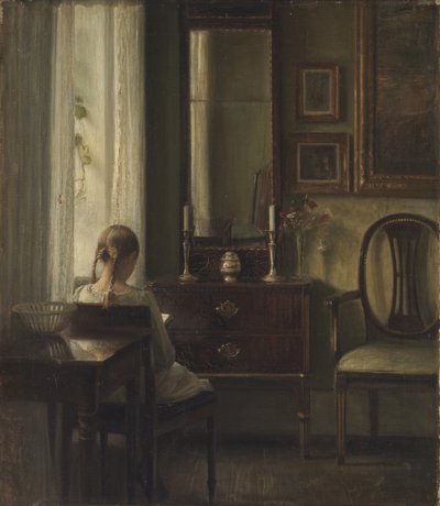Wnętrze z czytającą dziewczyną autorstwa Carl Holsoe