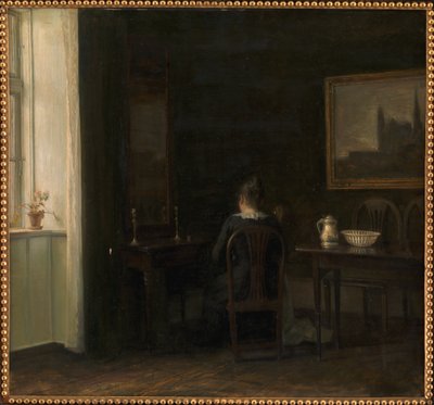 Wnętrze z żoną artysty Emilie Heise autorstwa Carl Holsoe