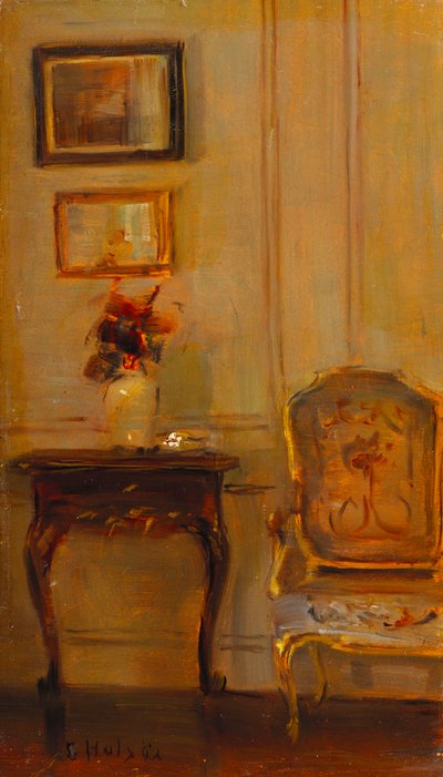 Wnętrze salonu (olej na panelu) autorstwa Carl Holsoe