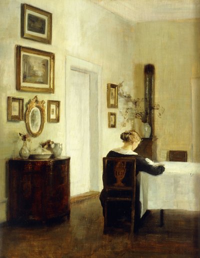 Kobieta przy stole we wnętrzu autorstwa Carl Holsoe