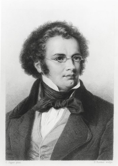 Portret Franza Schuberta (1797-1828) rytowany przez H. Roemer autorstwa Carl Jaeger