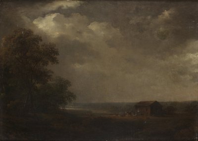 Krajobraz z domami i bydłem autorstwa Carl Johan Fahlcrantz