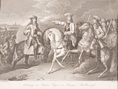 Margrabia Ludwig Wilhelm z Baden-Baden, książę Eugeniusz Sabaudii i John Churchill, książę Marlborough autorstwa Carl Joseph Geiger