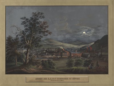 Widok Prywatnej Fabryki Żelaza K. K. w Zöptau, ok. 1900 r. 1850. autorstwa Carl Julius Rieden