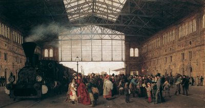 Przyjazd pociągu na dworzec Północno-Zachodni w Wiedniu, przy Karl Karger (1848-1913) autorstwa Carl Karger