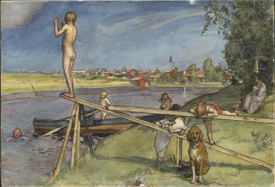 Przyjemne miejsce do kąpieli. Z cyklu „Dom” (26 akwareli) autorstwa Carl Larsson