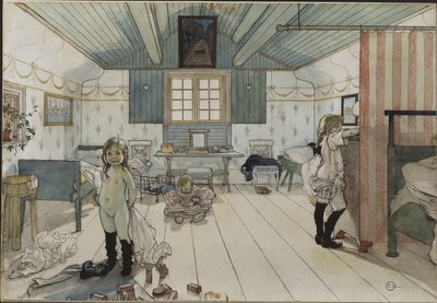 Chambre de petites filles - Mały pokój dziewczynek, autorstwa Larssona, Carla (1853-1919). Akwarela na papierze. Wymiar : 32x43 cm. Muzeum Narodowe w Sztokholmie autorstwa Carl Larsson